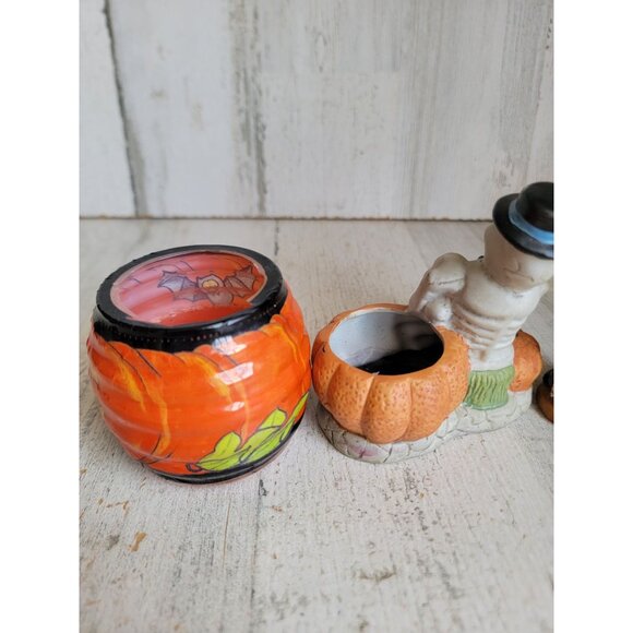 Witch Halloween statue AS IS pumpkin skeleton home decor figure set - Picture 8 of 9